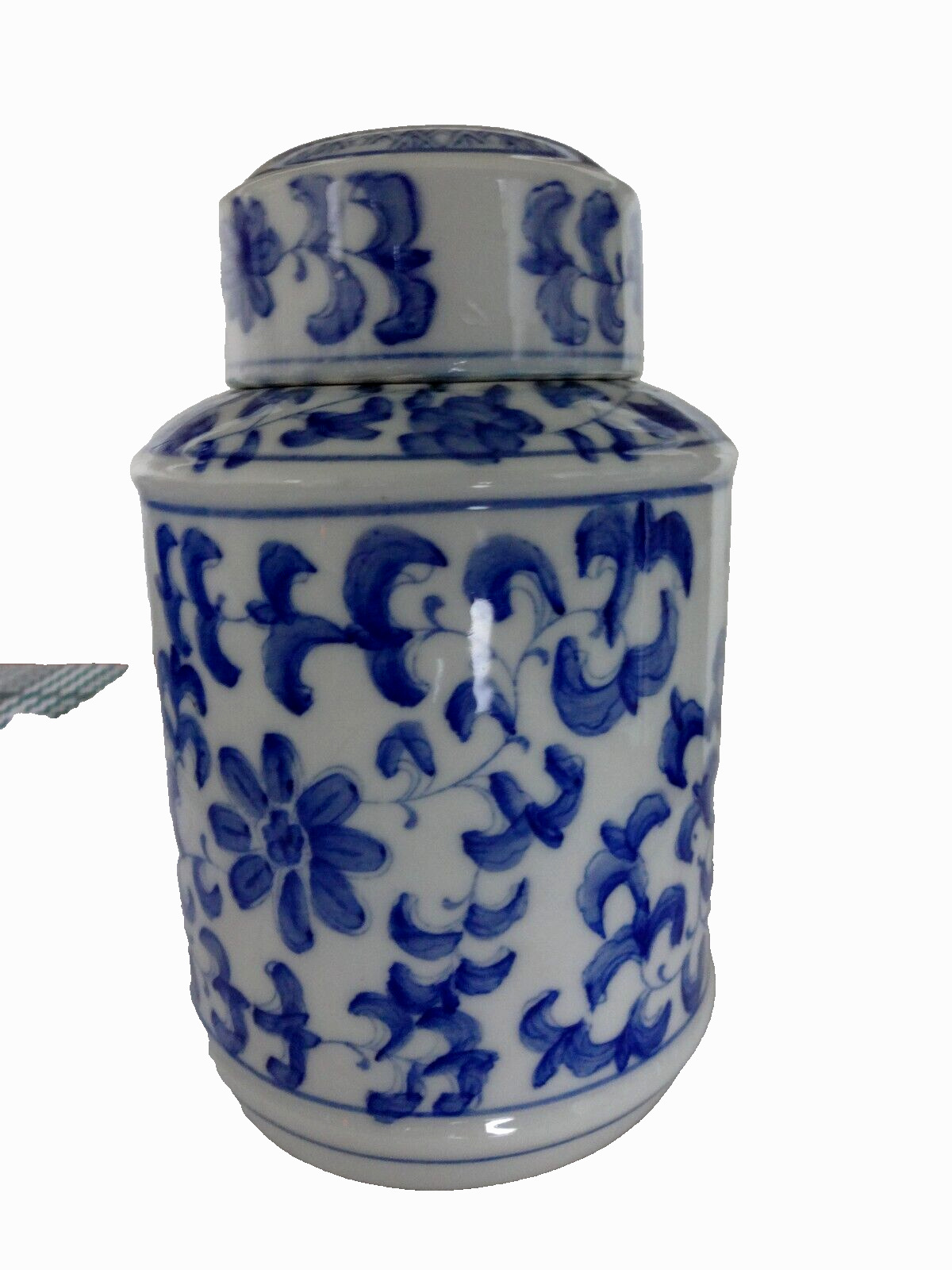 Antique White Chinese Porcelain Blue Floral Decoration Cylinder Tea Caddy Jar