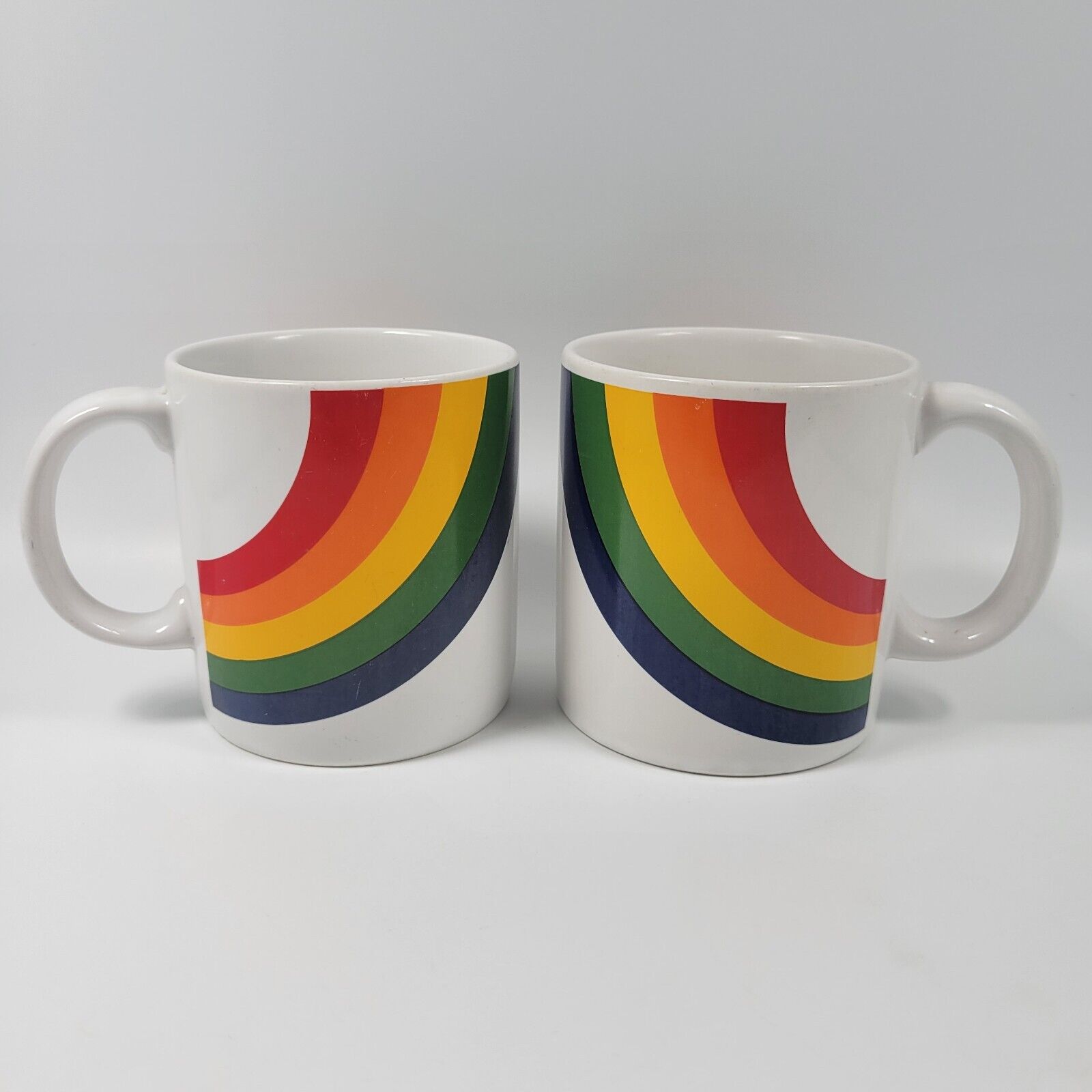 VTG FTD Rainbow 14 Oz Coffee Mug Cup Pair Lot Of 2 Stranger Things Iconic 80s