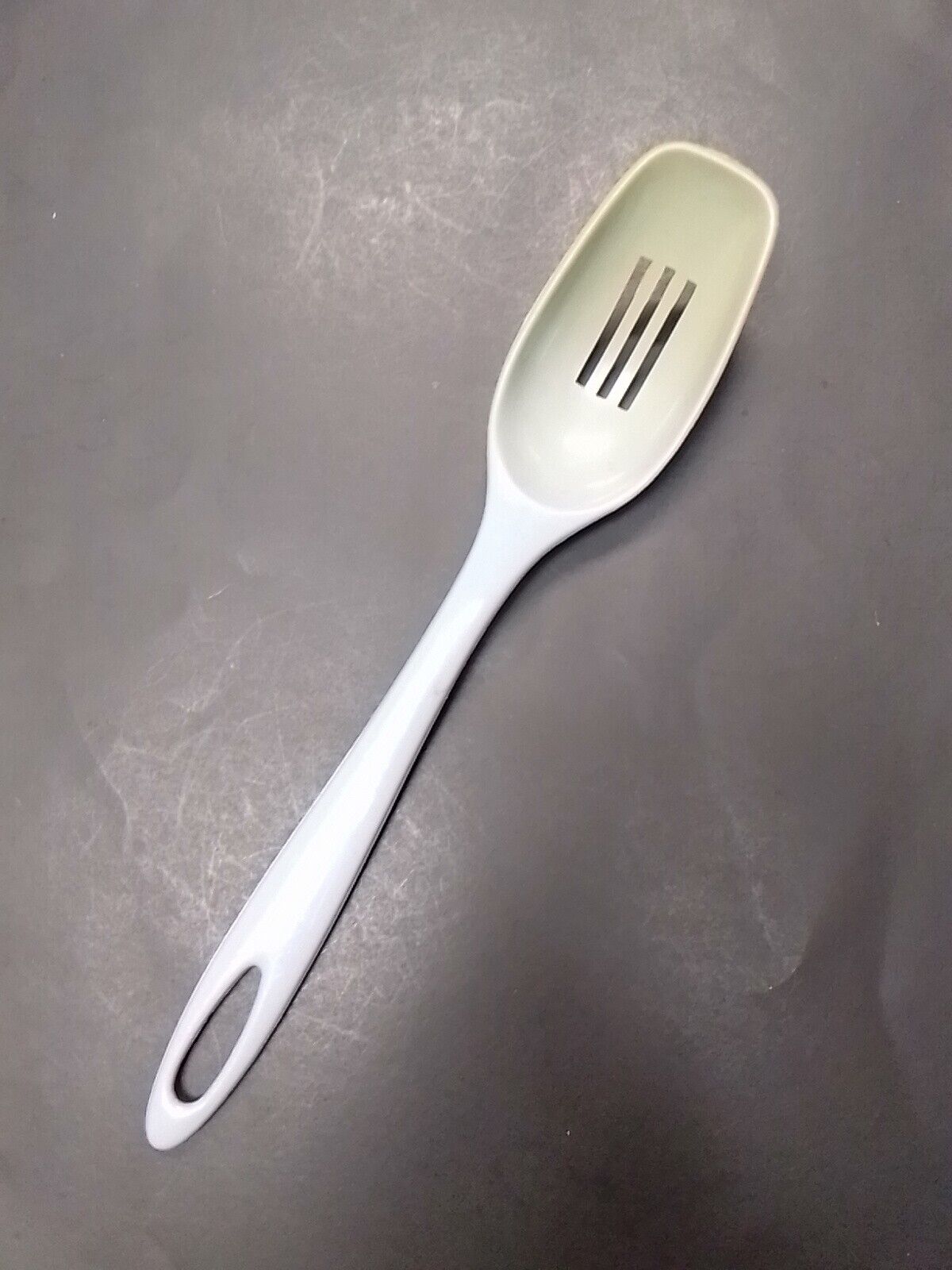 Vintage Ensar Corp USA Light Blue Slotted Spoon For Cooking tomato stains wear