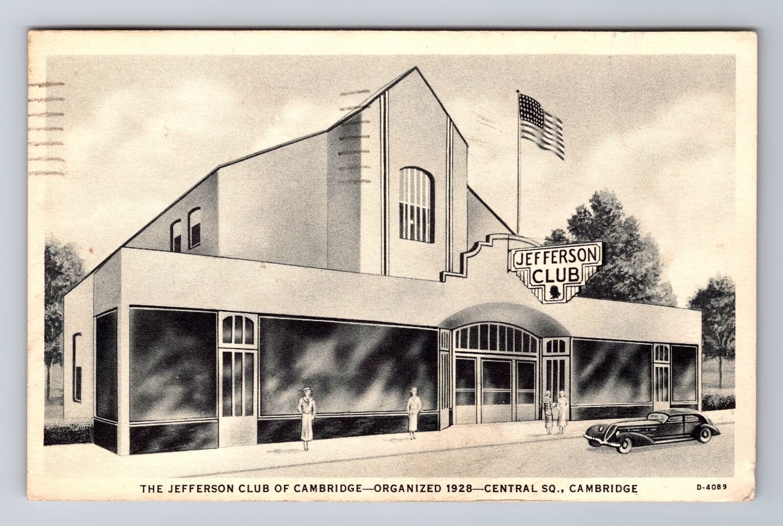Cambridge MA-Massachusetts, Jefferson Club Building, Vintage c1937 Postcard