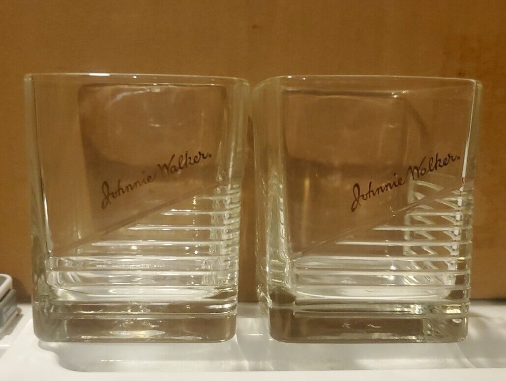 (Set of 2) Vintage JOHNNIE WALKER Glasses w/ Squared Design