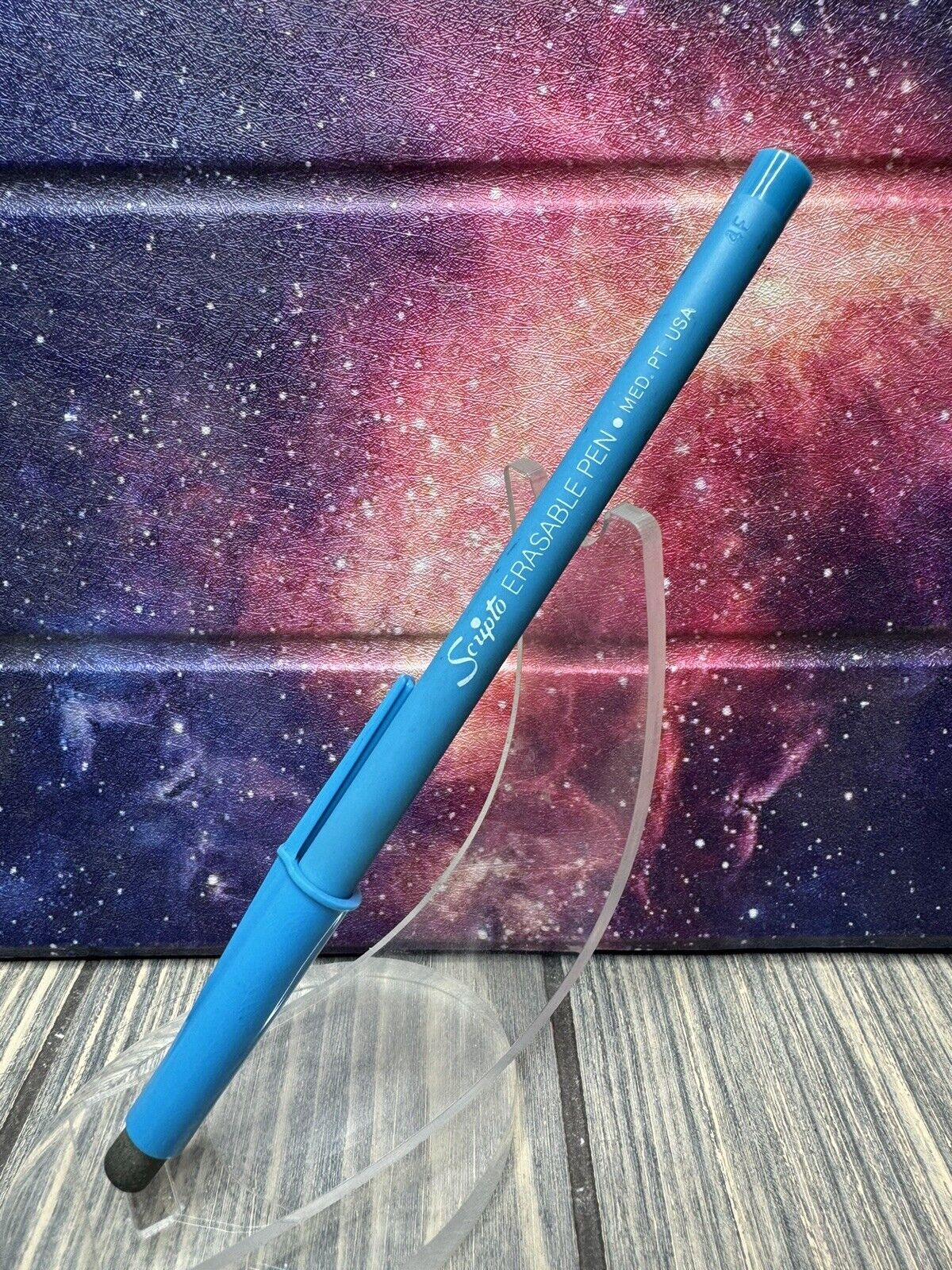 Vintage Scripto Erasable Pen Blue Med Pt USA Pen Advertisement