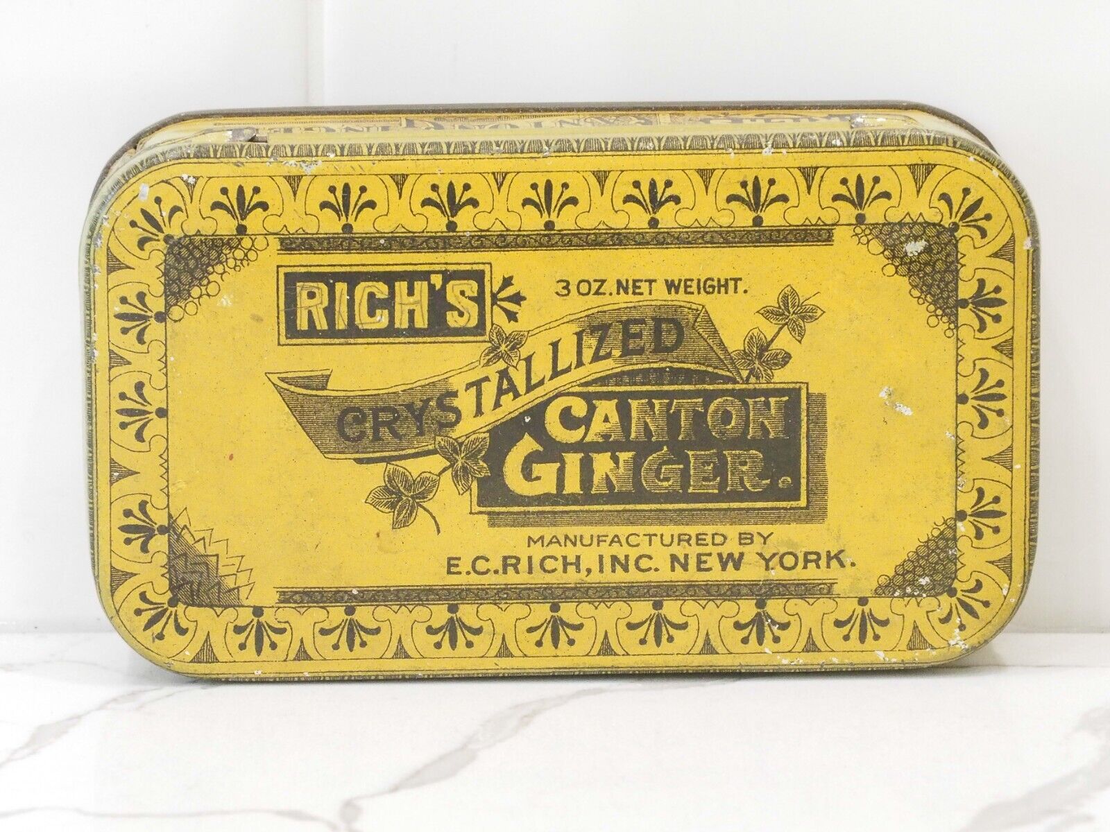 NICE EARLY RICH'S CRYSTALIZED CANTON GINGER TIN E. C. RICH INC. NEW YORK 3oz