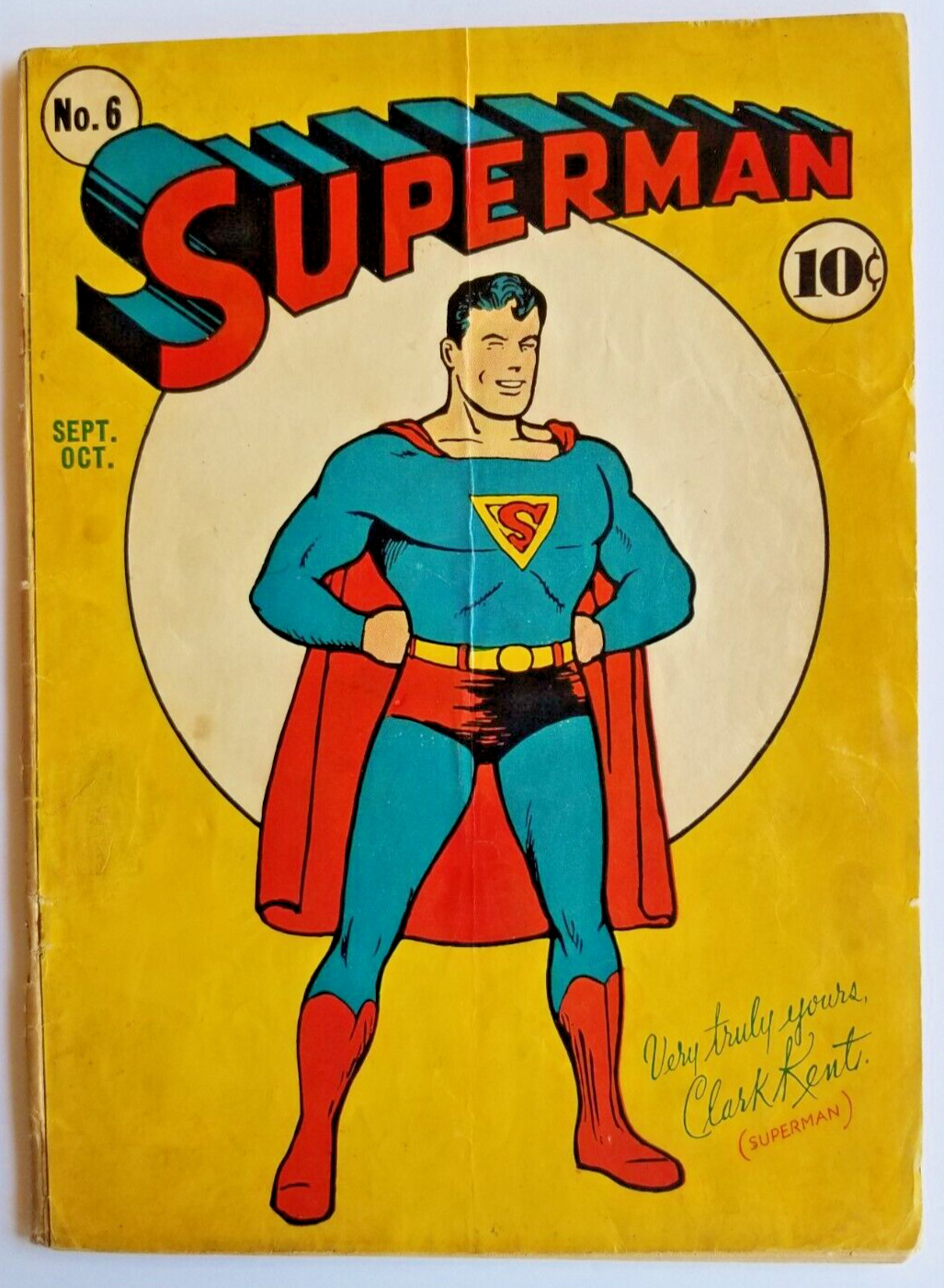 SUPERMAN #6 VG- 3.5 (A) (DC 1940) CLASSIC COVER, ADS FOR ALL STAR #1 & BATMAN #2