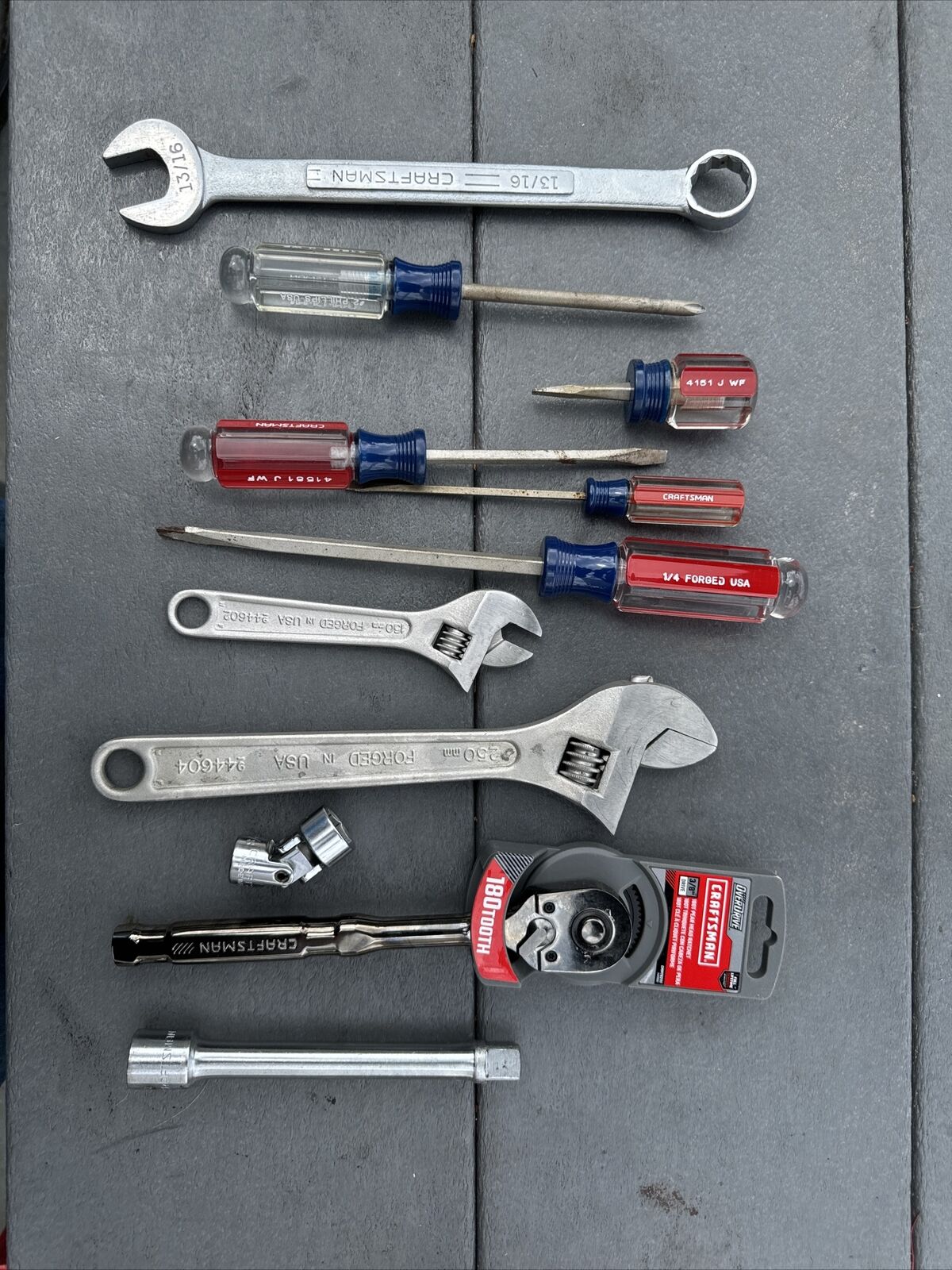 Sears Craftsman USA Tool Lot Screwdrivers Wrenches Swivel Socket Extension Vint
