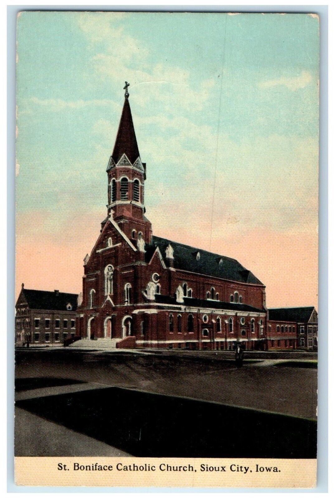 c1910's St. Boniface Catholic Church Sioux City Iowa IA Antique Postcard