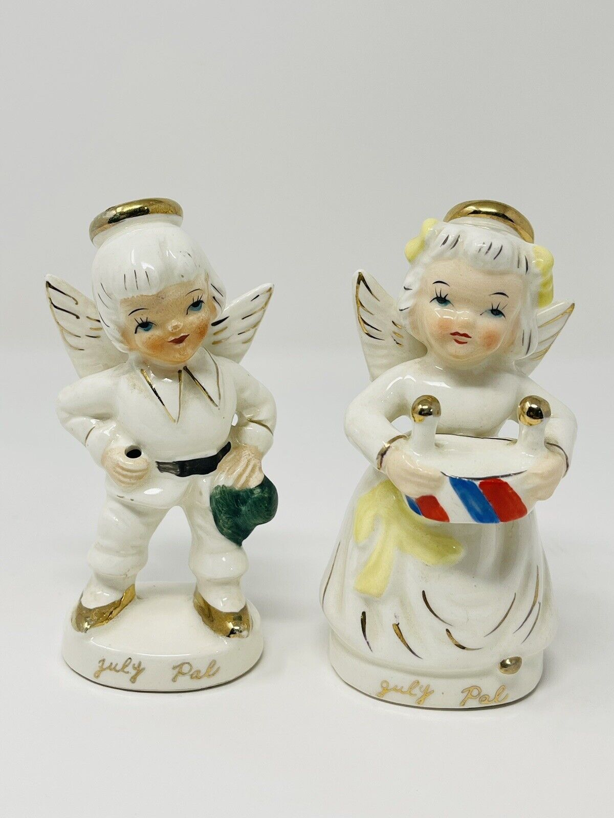 Vintage Napco July PAL Boy & Girl  Angel #1600 Made in Japan 4th Of July READ