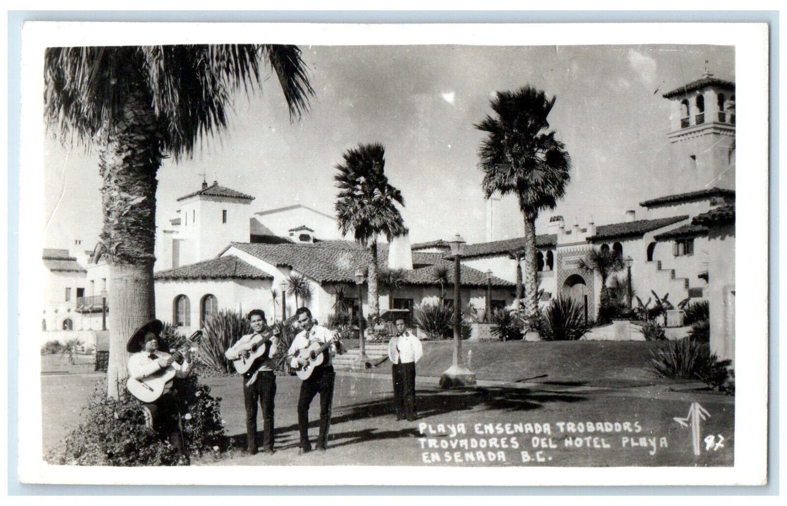 c1920's Trovadores Del Hotel Playa Ensenada BC Mexico RPPC Photo Postcard