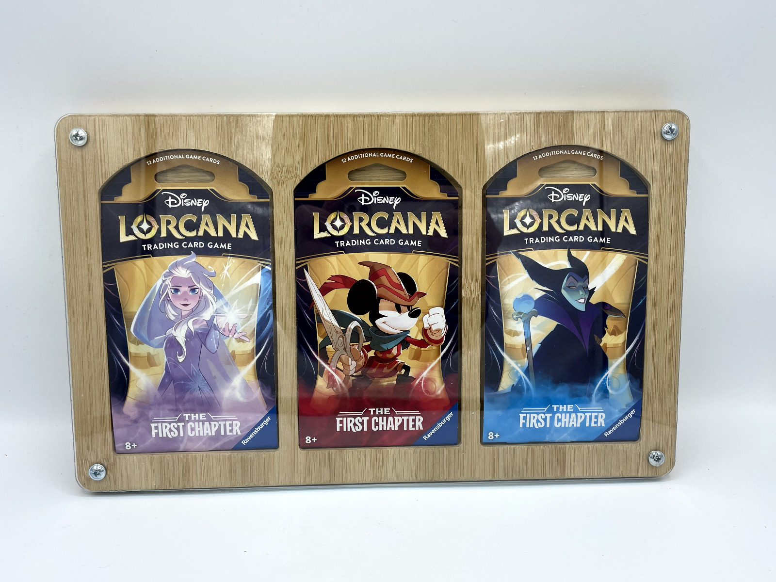 Collectible Frame for 3 Disney's Lorcana Trading Cards Sleeved Booster Wooden Packs
