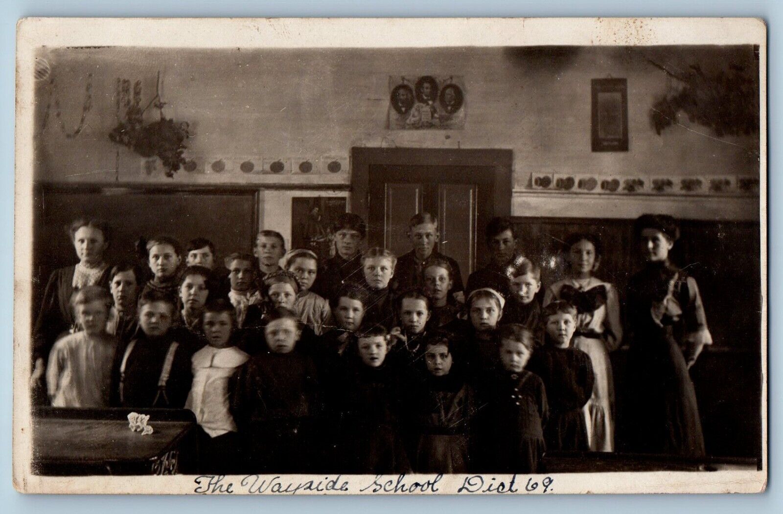 c1910's Postcard RPPC Photo Wayside School Interior District Children 69 Antique