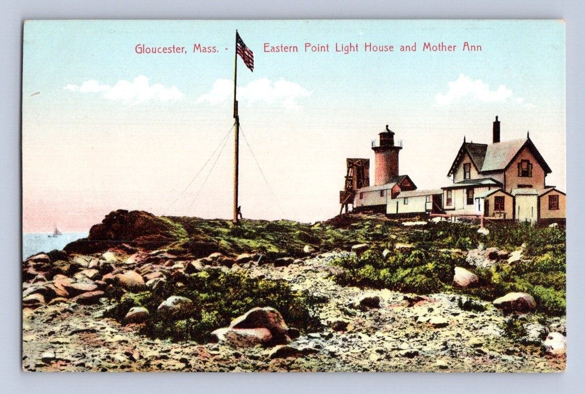 1909. GLOUCESTER, MASS. EASTERN POINT LIGHT HOUSE & MOTHER ANN. POSTCARD. FF17