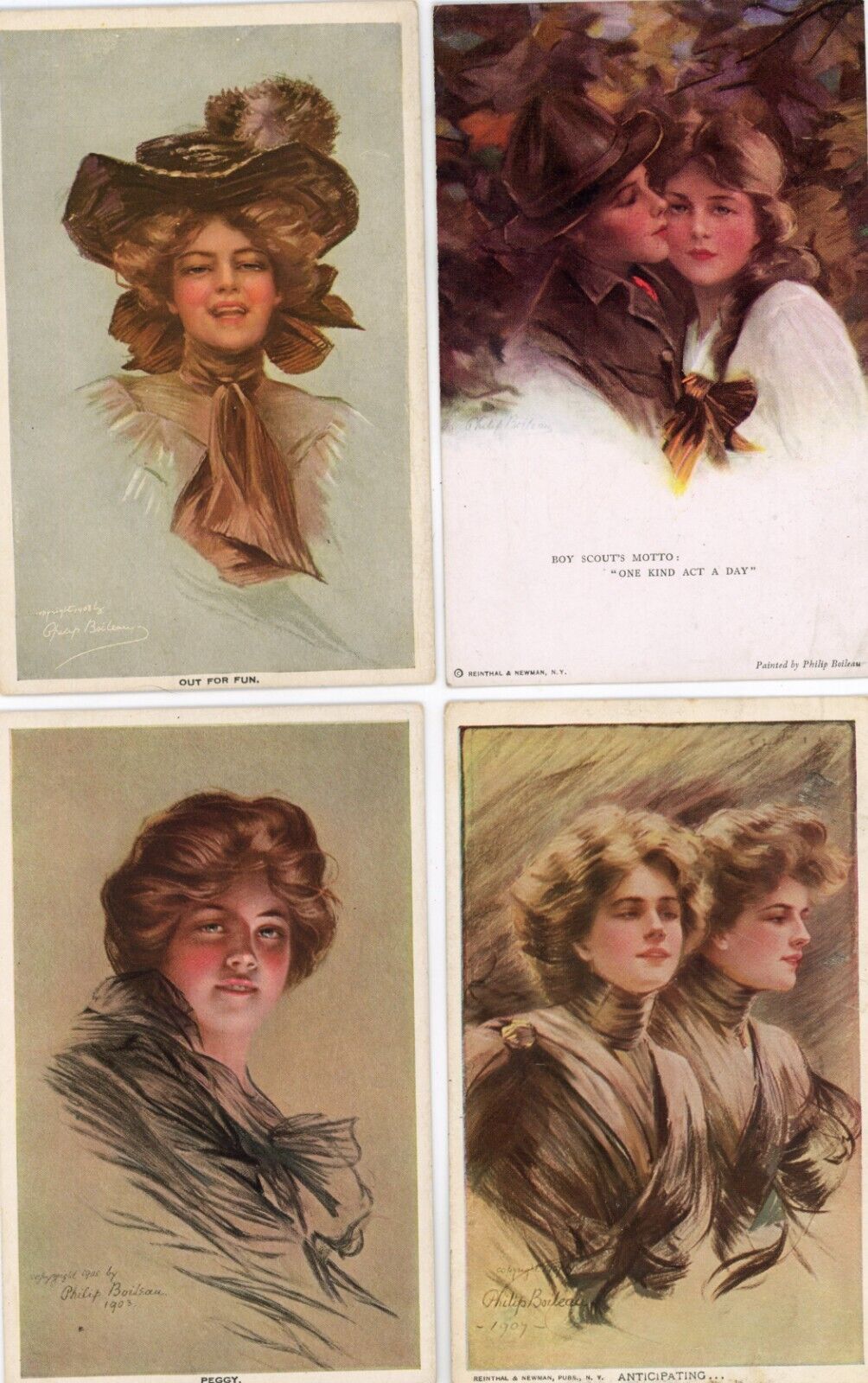 4 circa 1912 Philip Boileau signed artist  postcards, glamour, boy scout, etc