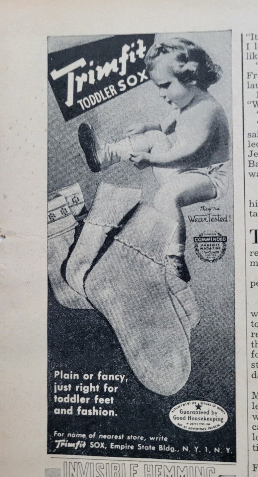 1947 Trimfit Socks Sox Topless Toddler Girl Vintage Fashion Ad 