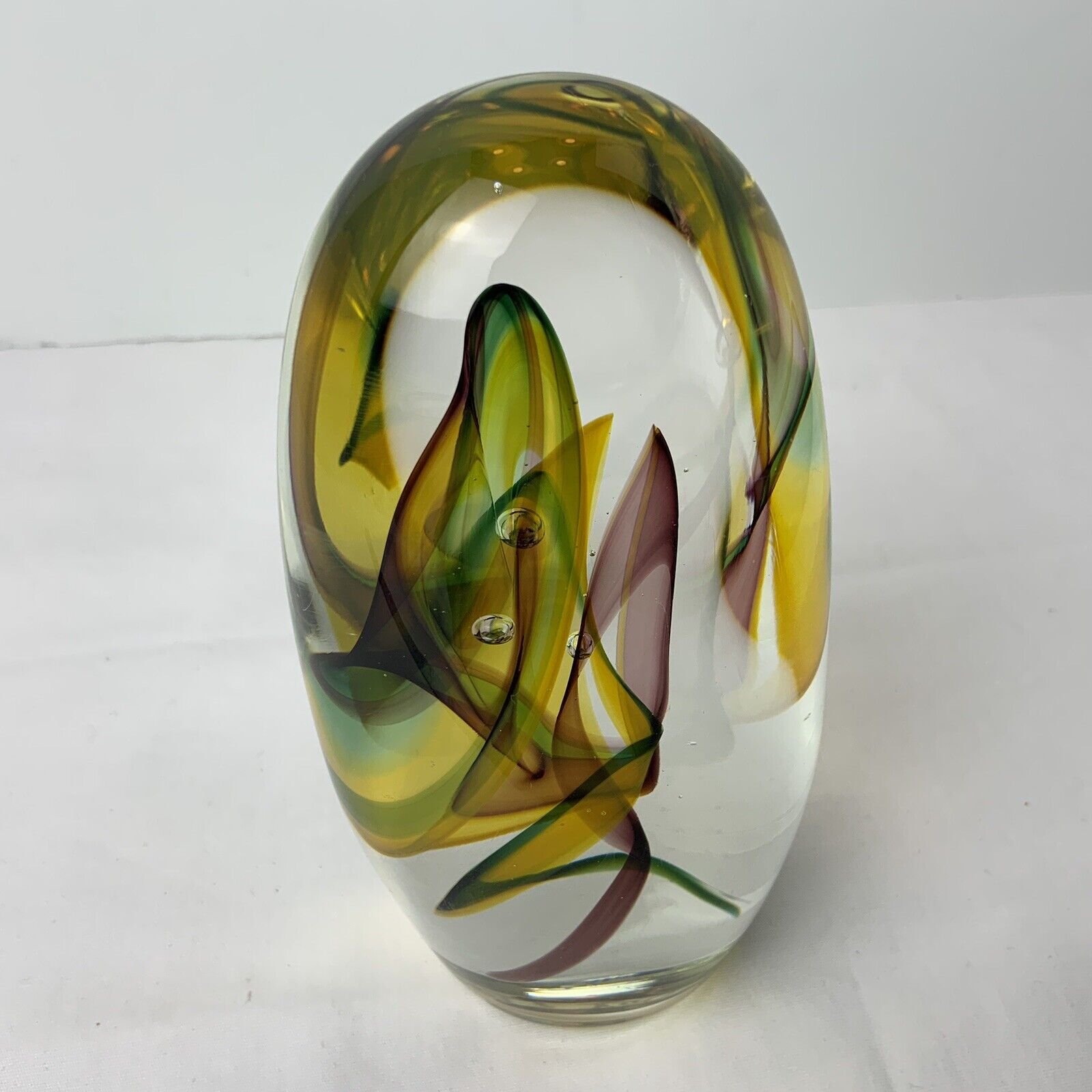 VTG Iridescent Multi Color Waves Art Glass Paperweight Signed Peet Robison 85
