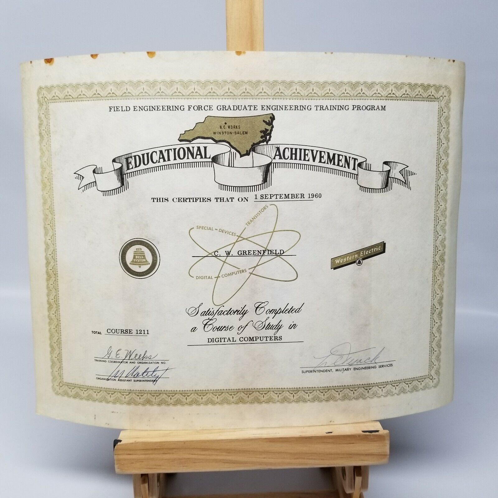 1960 Digital Computers Educational Achievement Certificate Military Engineering