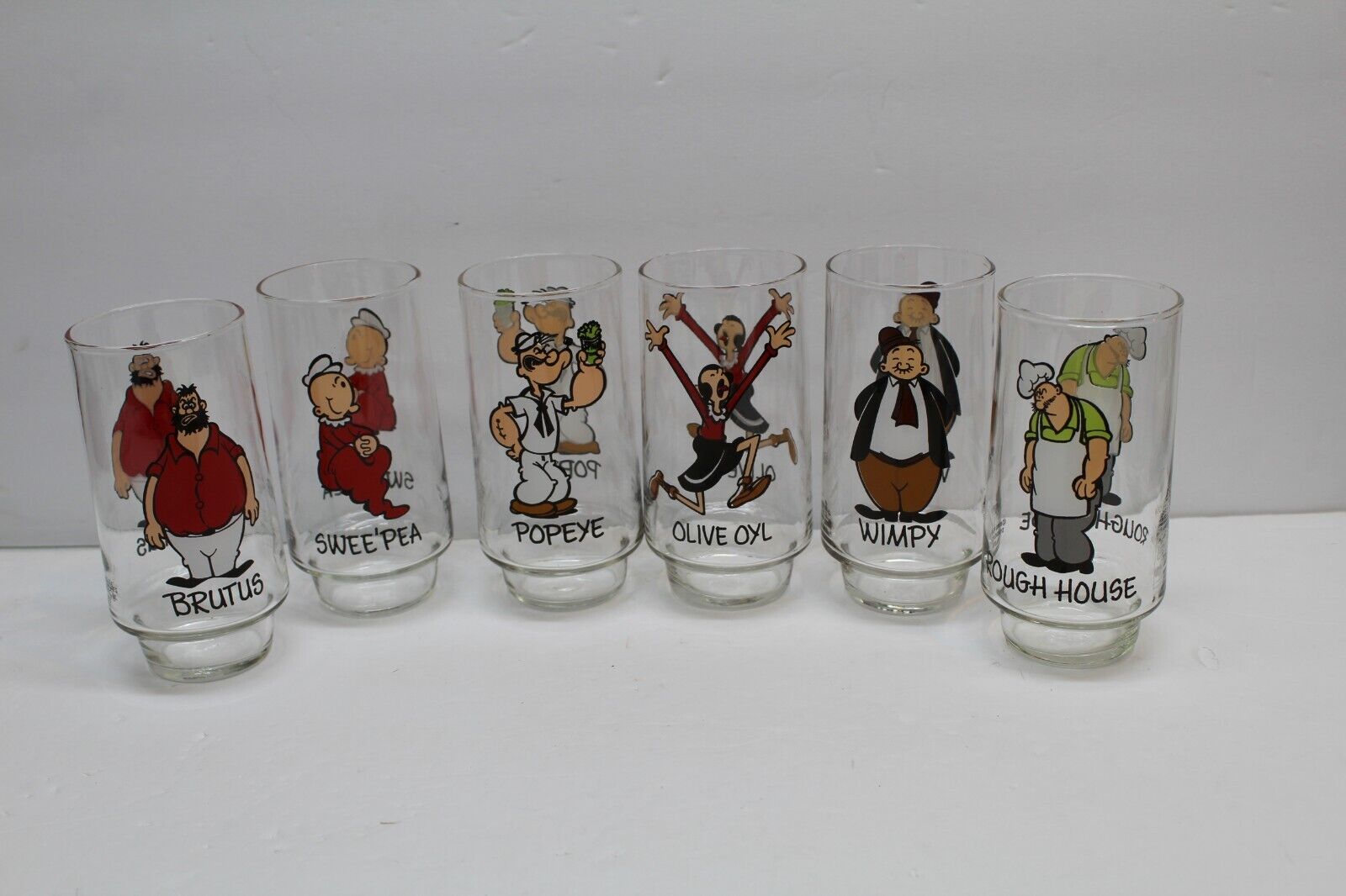 (6) 1975 Coca Cola POPEYE Glasses KOLLECT-A-SET  Olive Wimpy Brutus Swee\'Pea