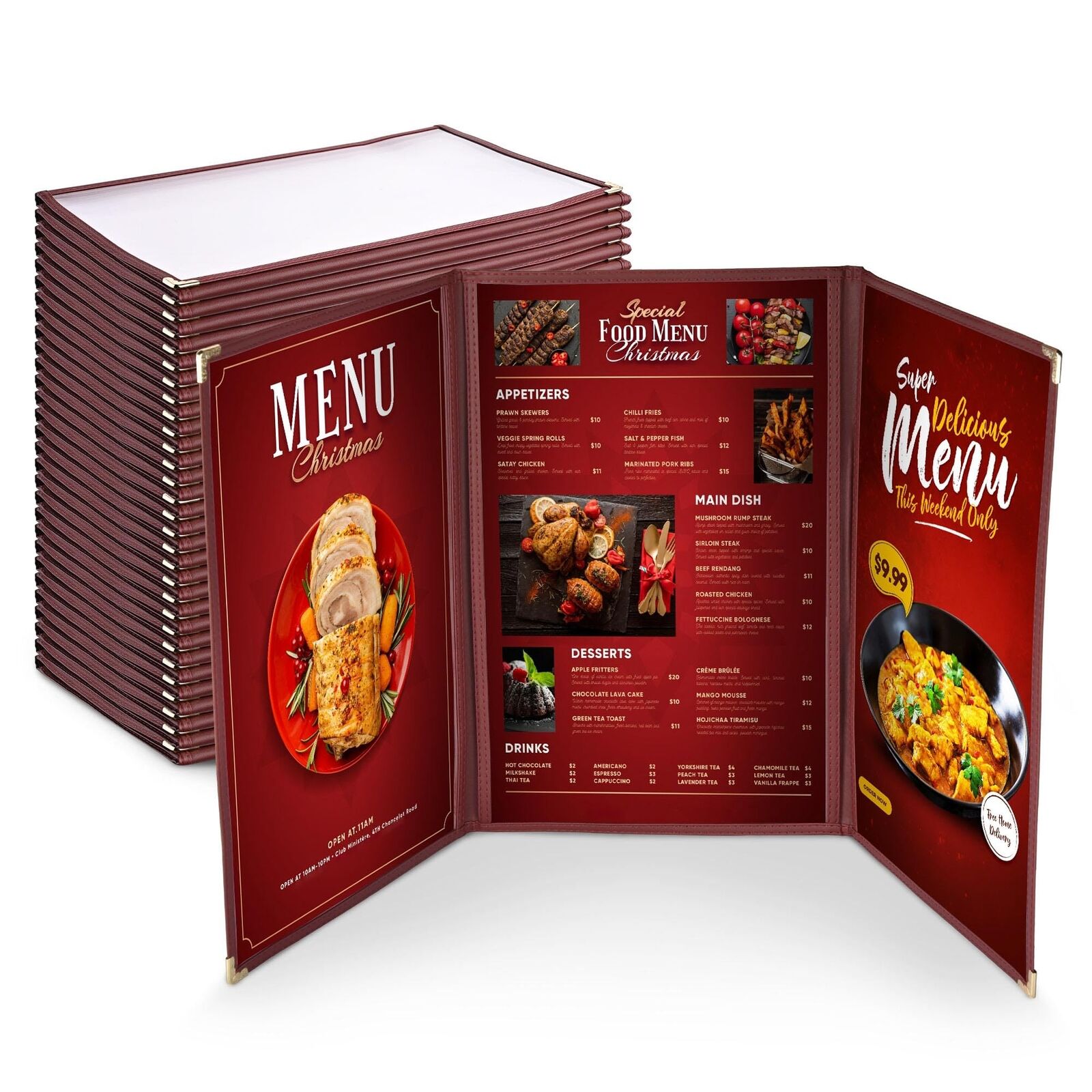 WeChef 30 Pack Restaurant Menu Covers 8.5 x 14 Triple Fold 3 Pages 6 Views Tr...