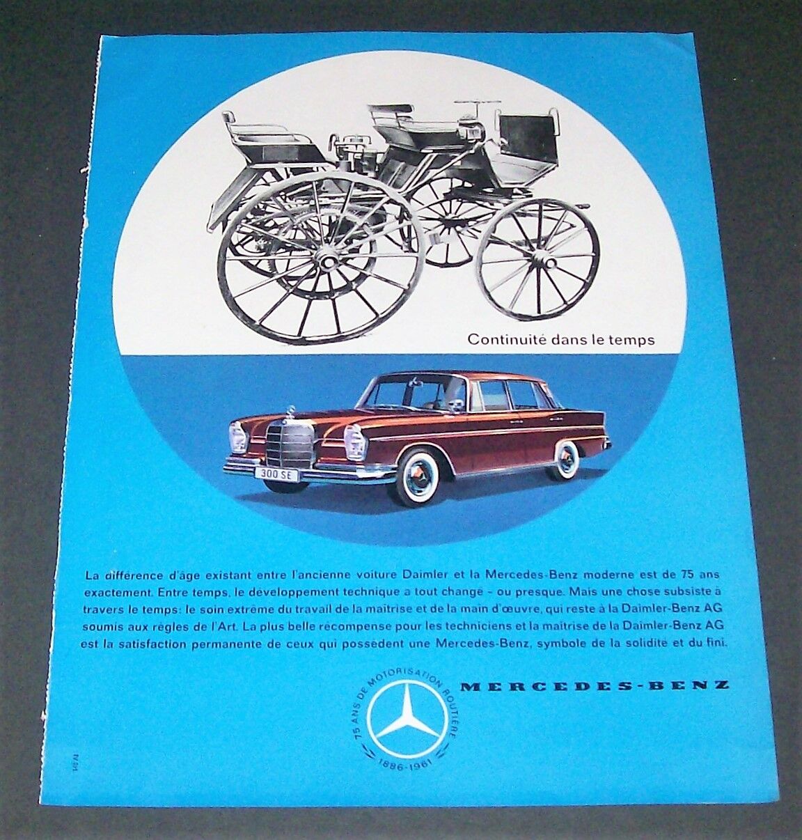 1961 Mercedes Benz 300 SE Automobile Car Vintage French Print Ad 