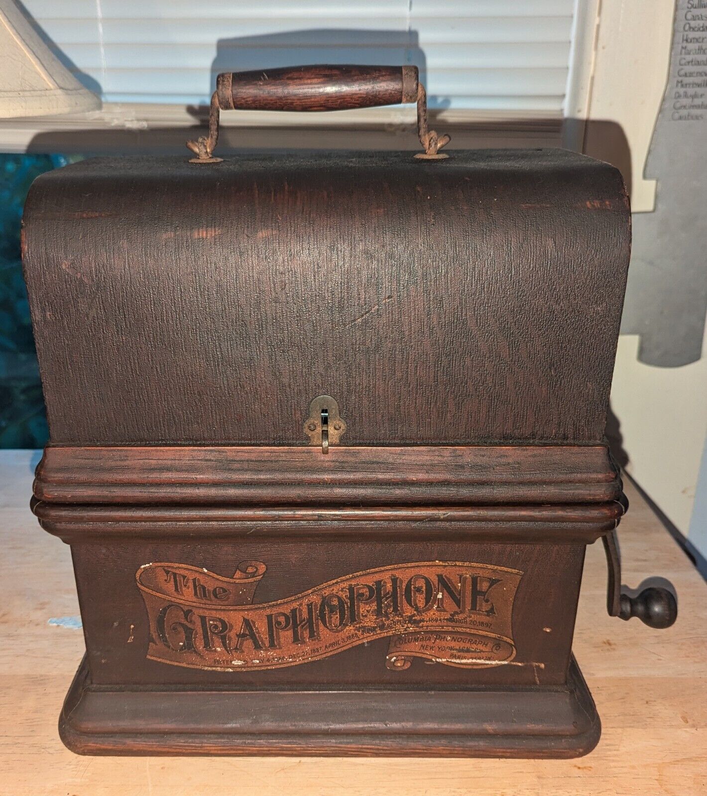 Antique 1897 American Graphophone Type AZ Cylinder Record Oak Phonograph RUNS