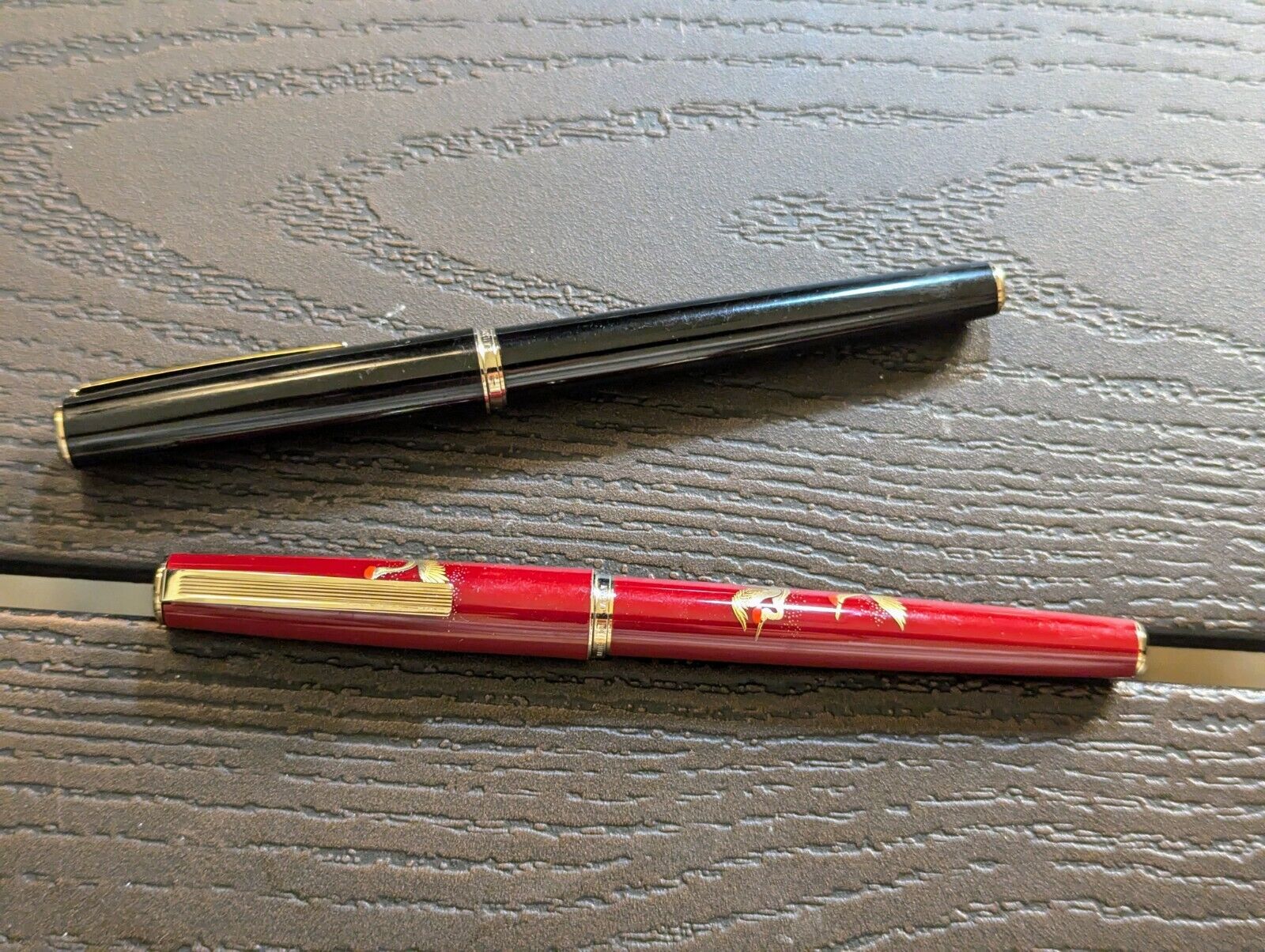 TWO Sailor TiGP (Gold-Plated Titanium) Fountain Pens: 1 Crane Urushi and 1 Black