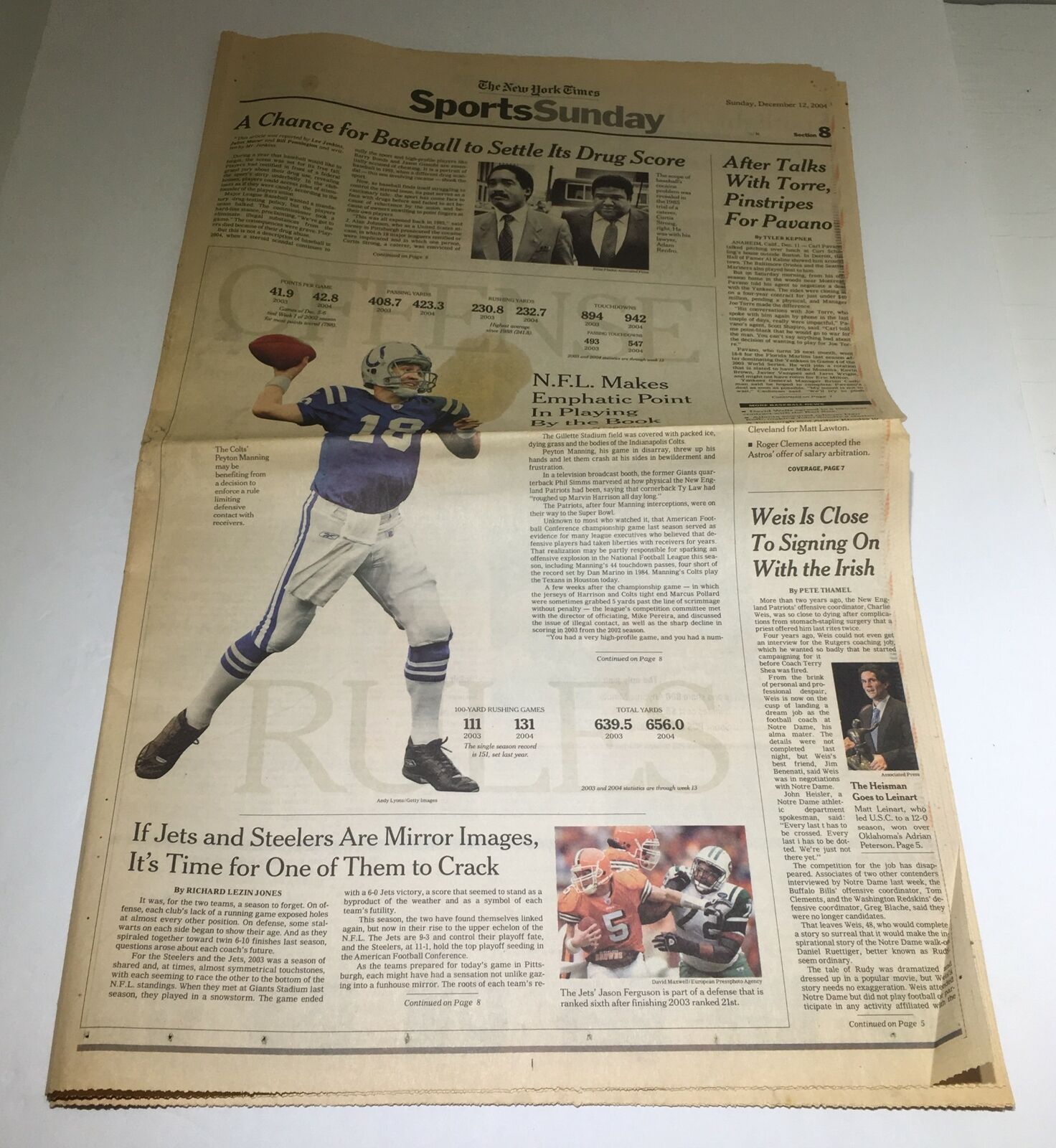 The NY Times: Dec 12 2004 NFL Makes Emphatic Point In Playing By the Book