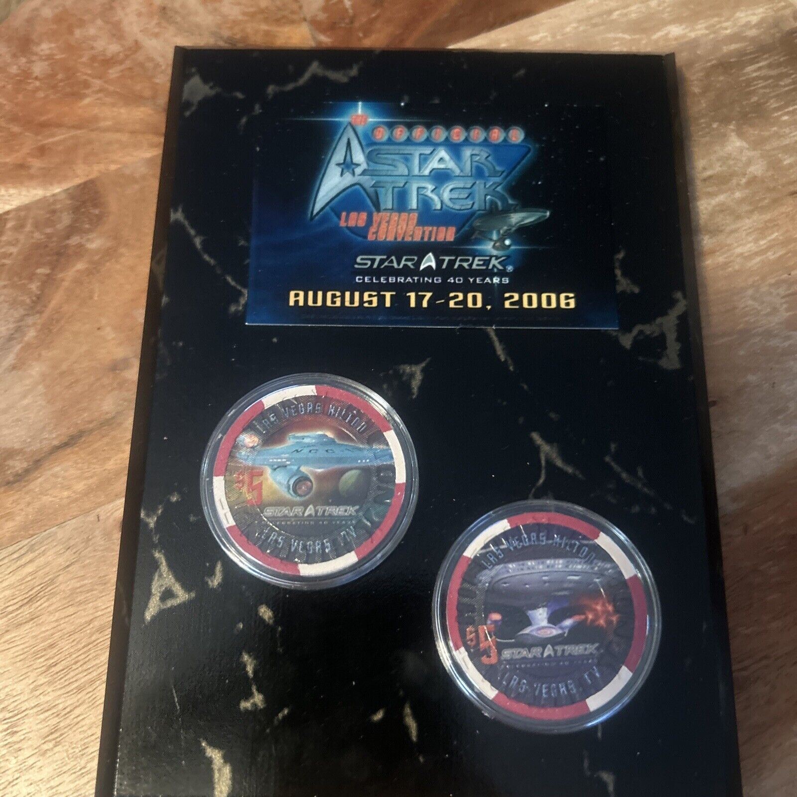 VTG Official Star Trek Las Vegas 40th Anniversary Plaque Hilton Poker Chips 5x7