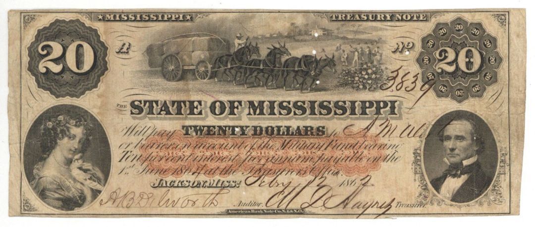 State of Mississippi $20 - Obsolete Notes - Paper Money - US - Obsolete