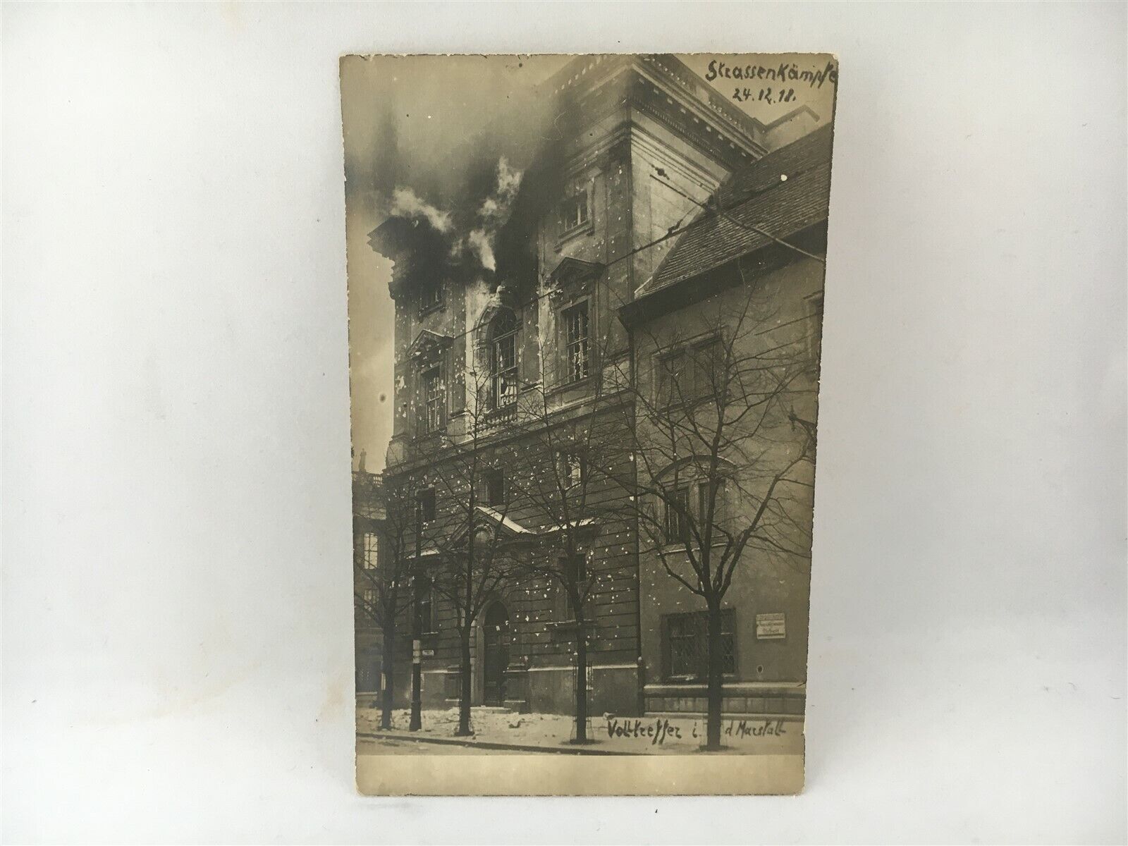 German Revolution Berlin Postcard 1919 RPPC Strassenkampf Winter Fire Smoke