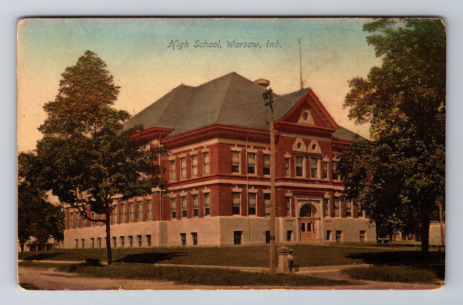 Warsaw IN-Indiana, High School Building, Antique Vintage c1907 Souvenir Postcard