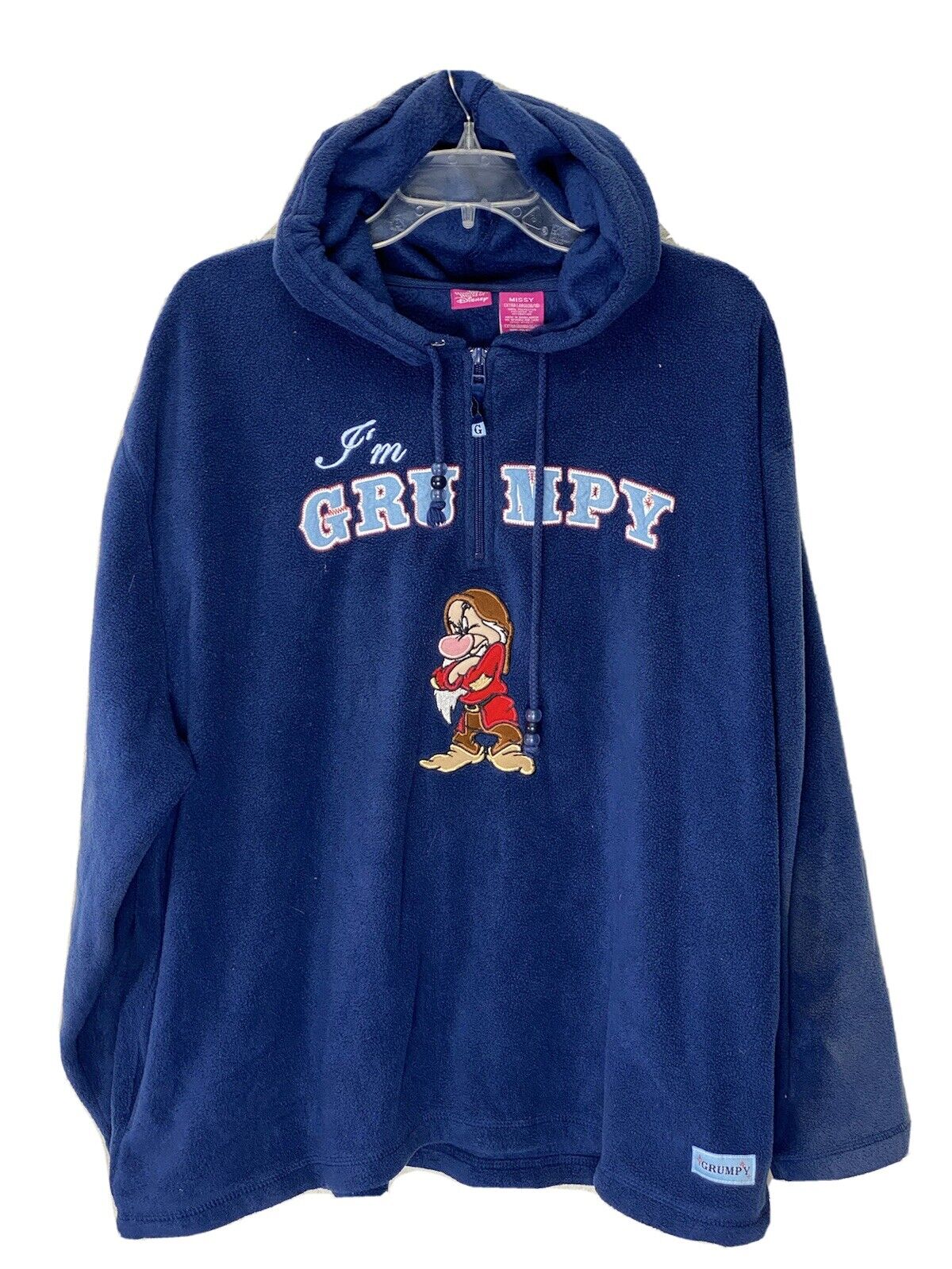 The Wonderful World Of Disney Hooded Sweatshirt Size XL Grumpy 1/4 Zip Blue