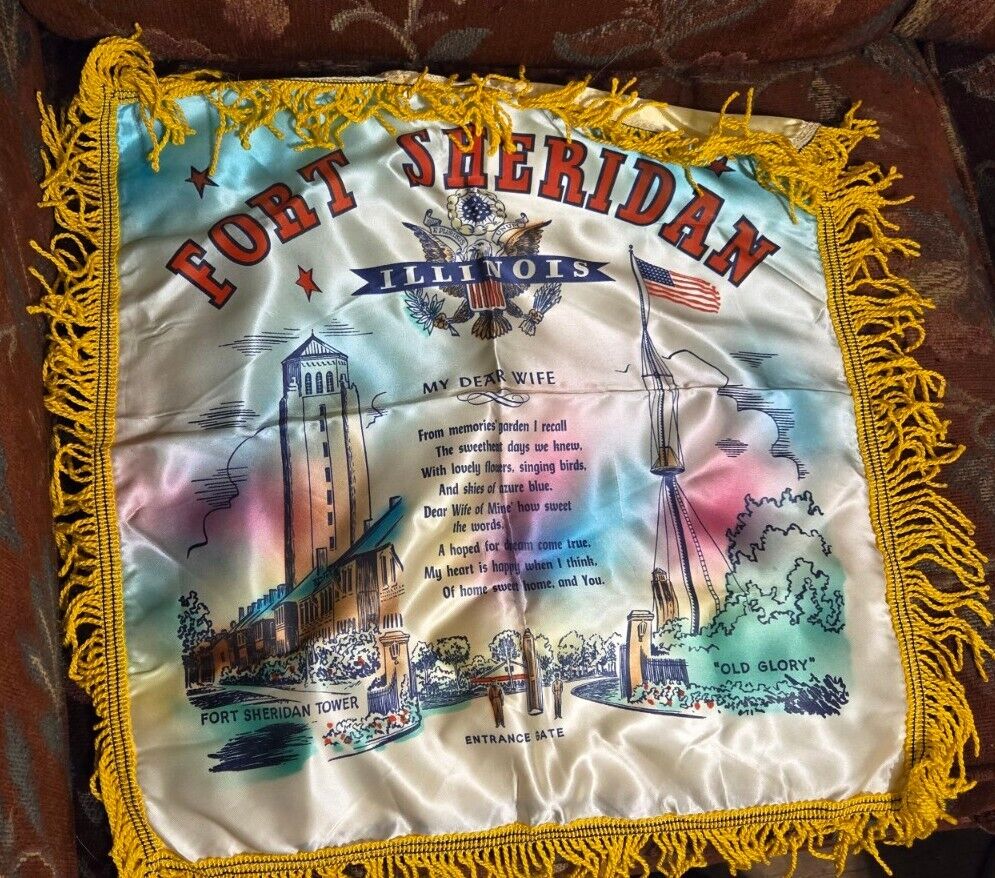 Vintage US Army Fort Sheridan Wife Satin Pillow Case