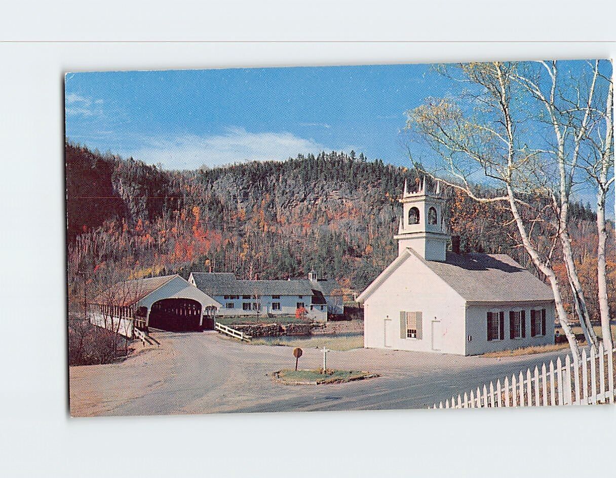 Postcard Covered Bridge & Church New Hampshire USA
