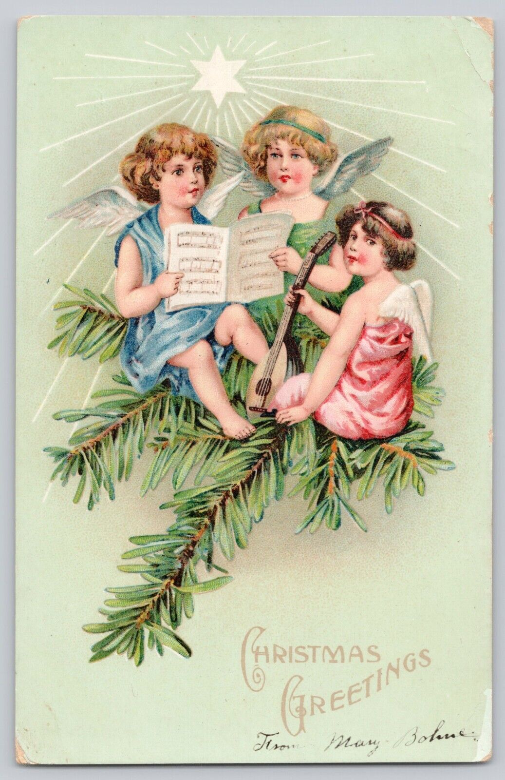 Postcard Christmas Greetings Angels Undivided Back c 1906