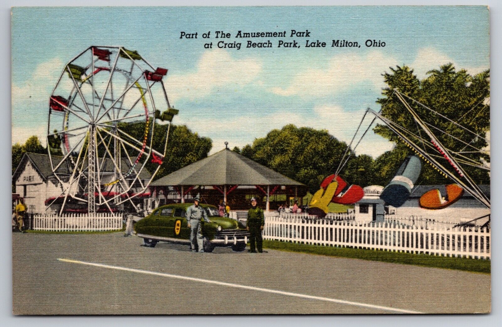 Amusement Park Craig Beach Park Lake Milton Ohio Ferris Wheel c1940 Postcard
