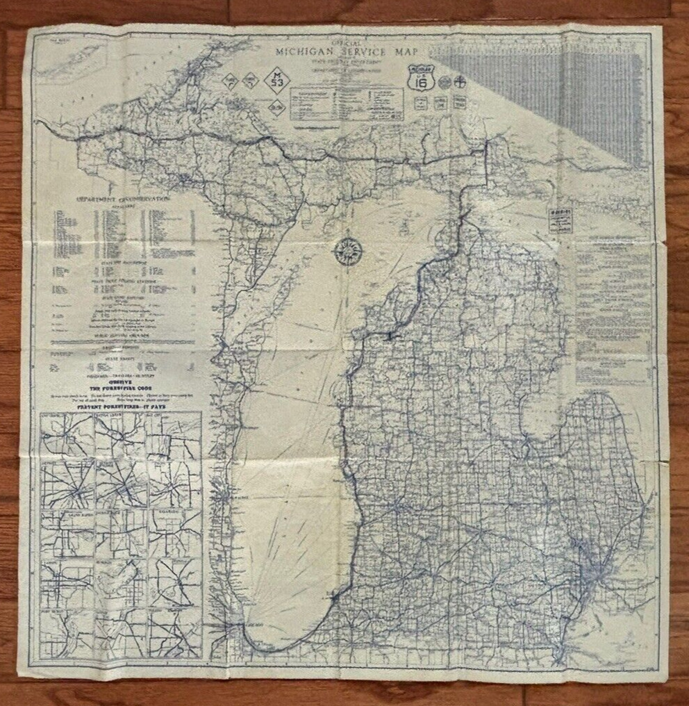 1931 Official State of Michigan Service Map State Highway Department