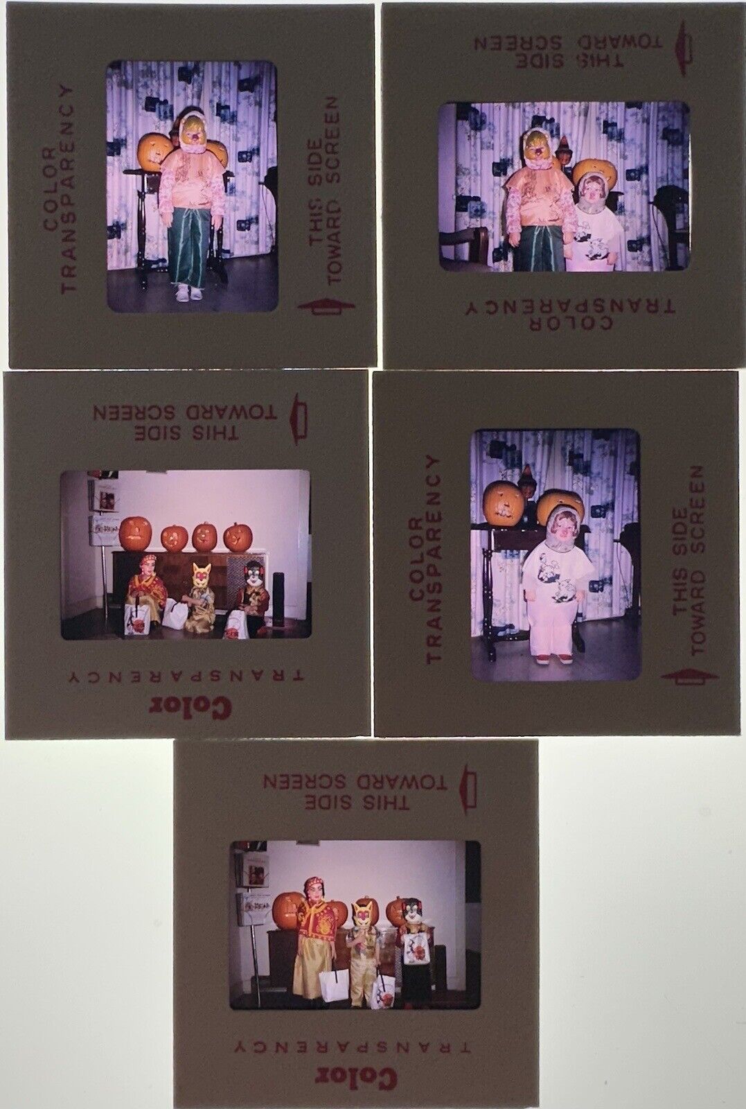 Vintage 1968 1972 Halloween Kids In Costumes & Jack-O-Lanterns Photo Slides 35mm