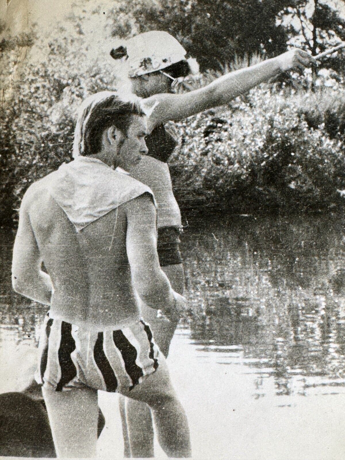 1970s Muscular Shirtless Man Affectionate Guy Trunks Bulge Woman Gay int Photo
