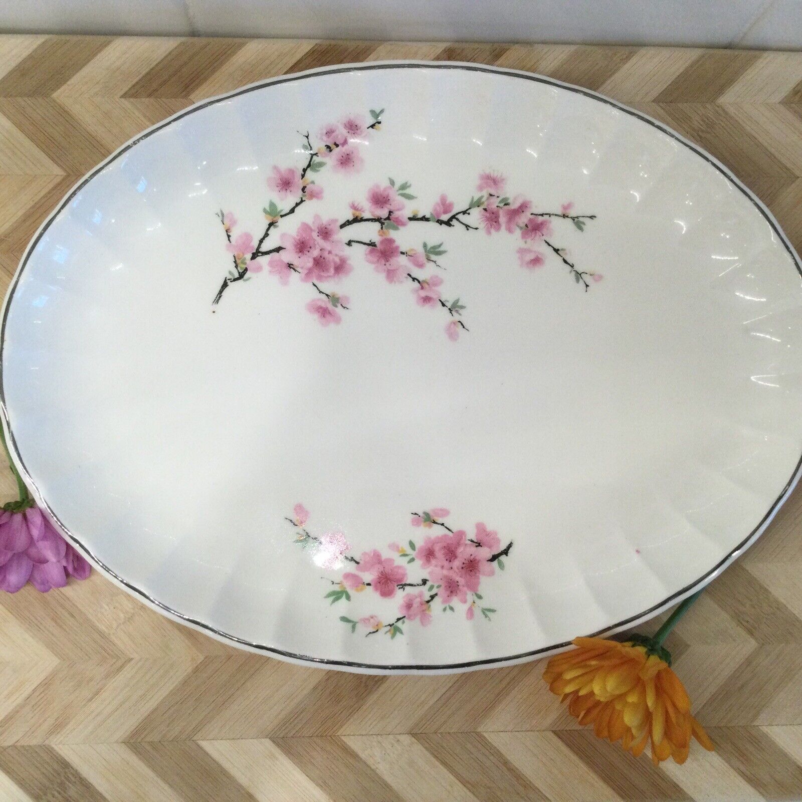 Vintage W.S. George China Dinner Plate– Bolero Oval Peach Blossom Pattern 12”x9”