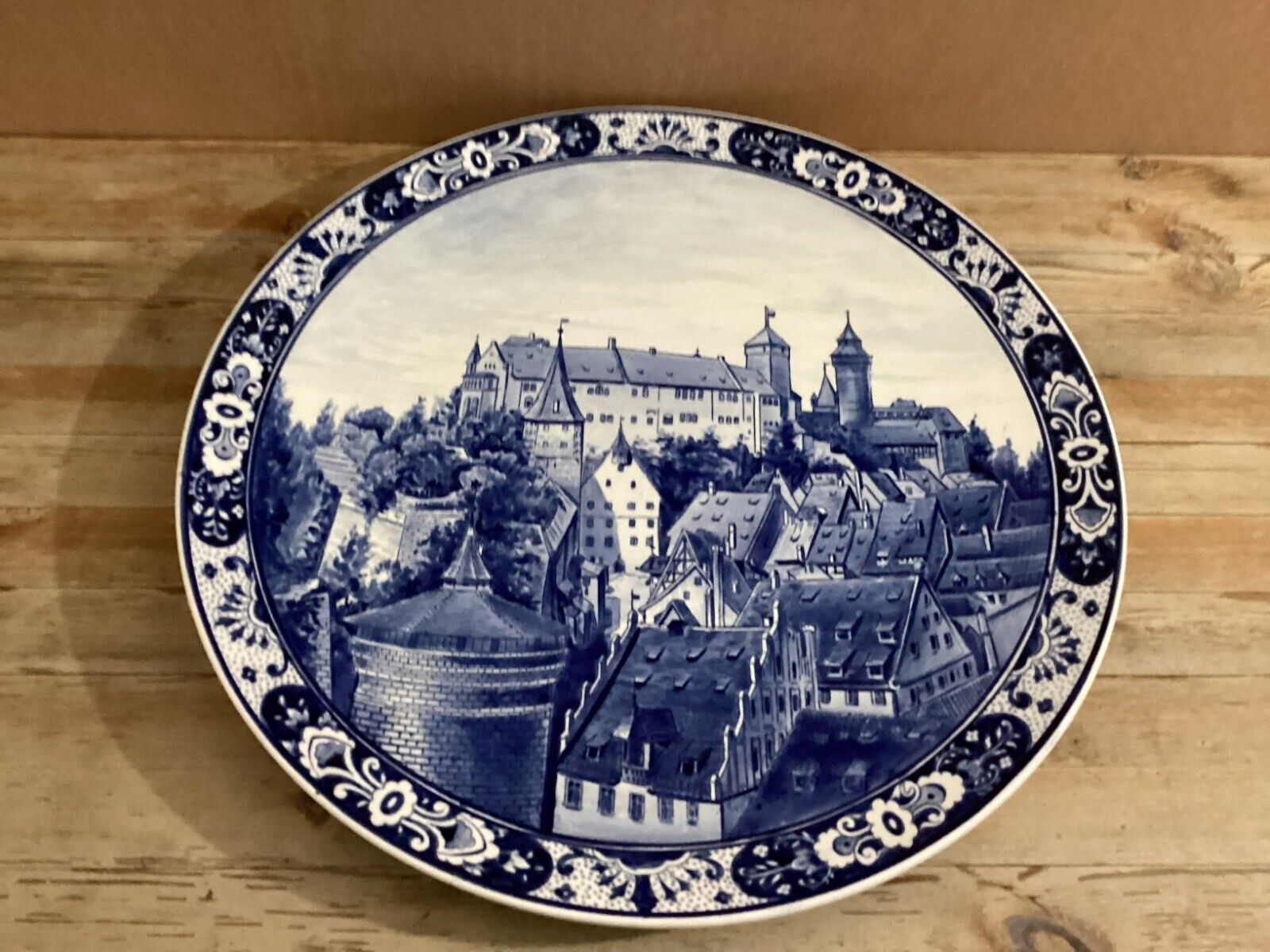 Antique Villeroy & Bosh Blue White Delft  Hand Painted 17” Wall Plate