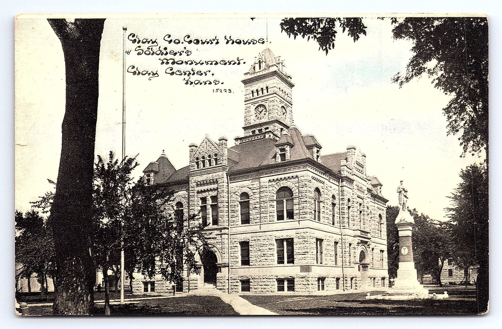 Postcard Clay County Court House & Soldiers Monument Clay Center Kansas
