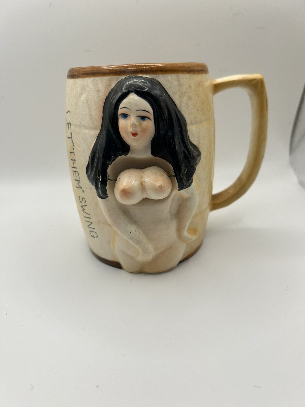 Vintage Swinging Boobs Mug Let Them Swing Lady Japan Ceramic Novelty Cup Kitschy