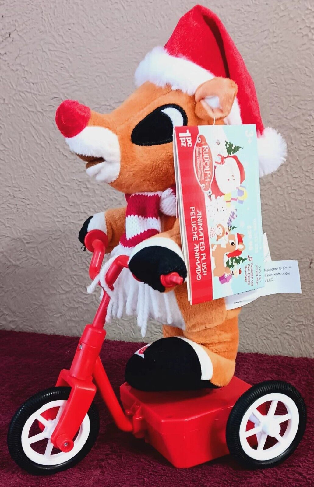 Gemmy Animated Rudolph the Red Nose Reindeer Plush on Scooter Tricycle NEW NWT