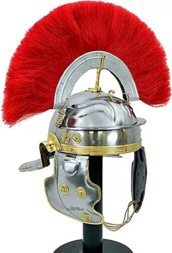 Roman Imperial Gallic Centurion MS Steel Helmet with Brass Design & Red Plume