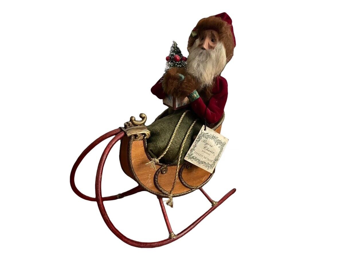 Vintage 1989 Byers Choice DyedT Moroz Russian Santa Sleigh w/ Tree Tags Caroler