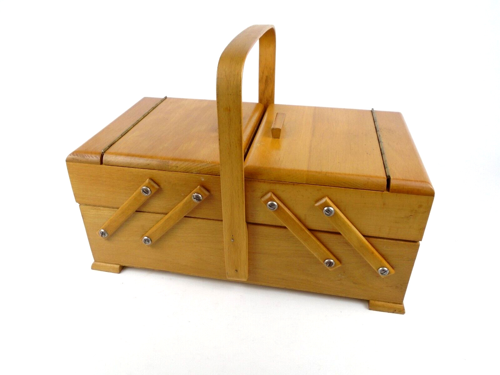 Vintage Strommen Bruk Hamar Sewing Box Blonde Wood Accordion Norway