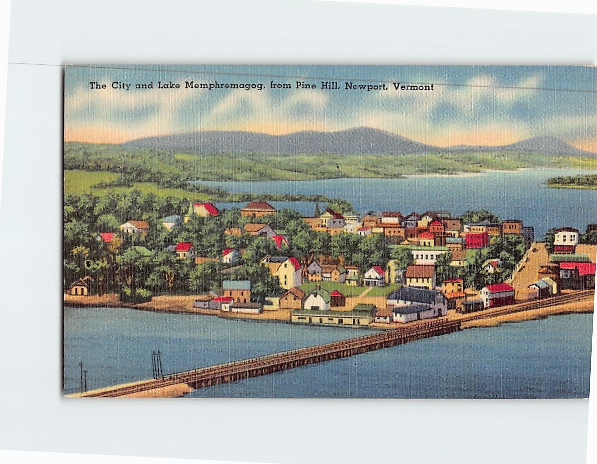 Postcard City & Lake Memphremagog from Pine Hill Newport Vermont USA