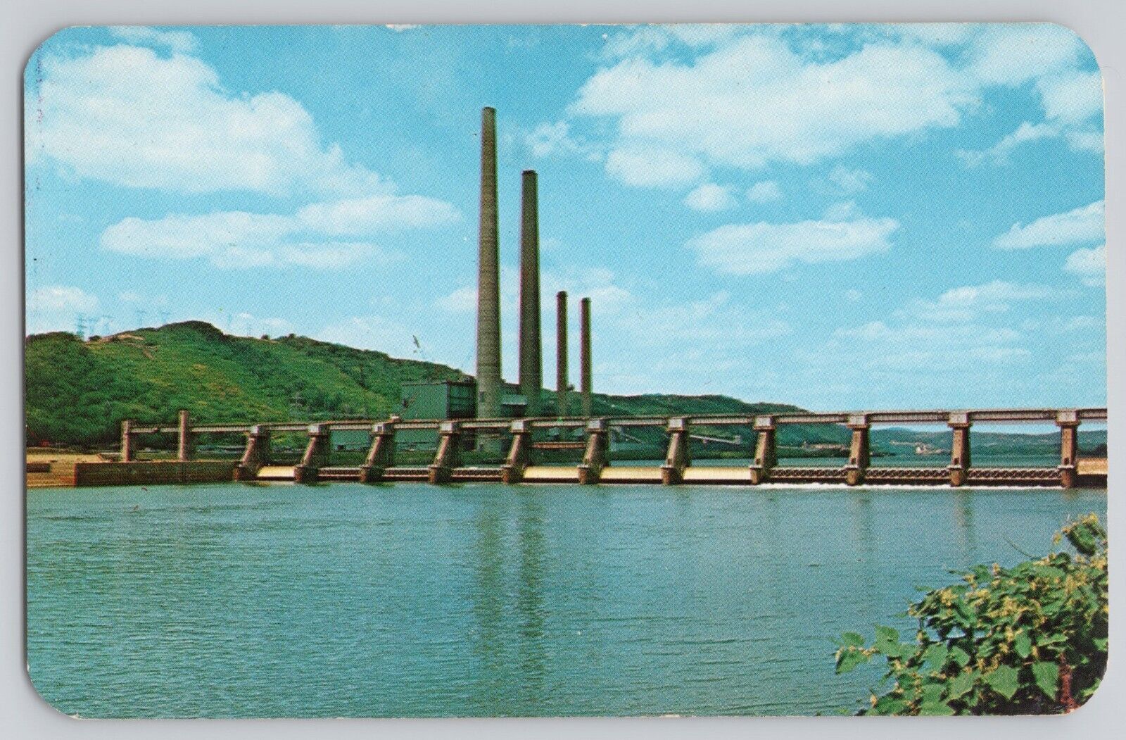 New Cumberland Locks and Dam Rounded Chrome Postcard Ohio River Stratton, OH