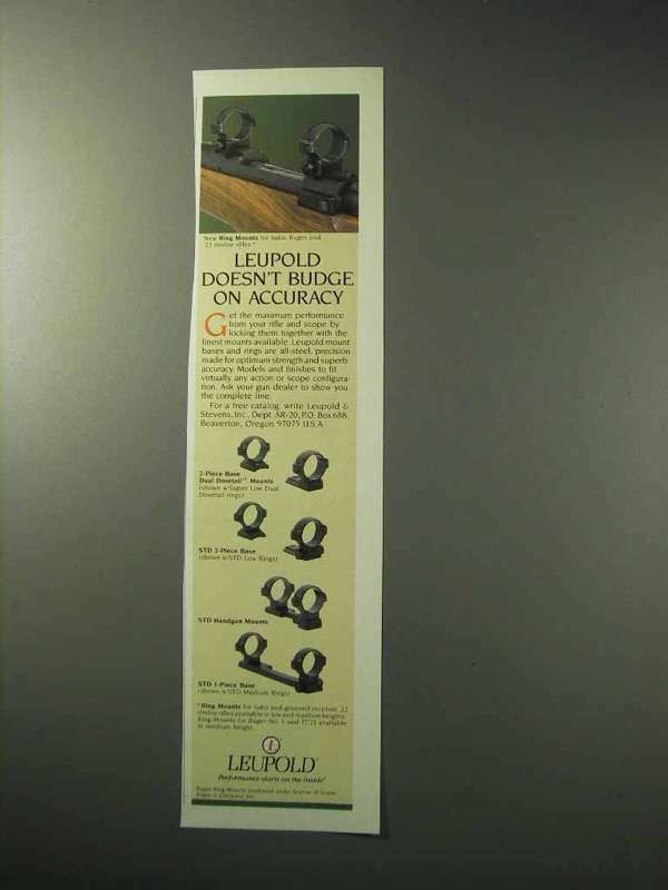 1986 Leupold Mounts Ad - Doesn't Budge on Accuracy