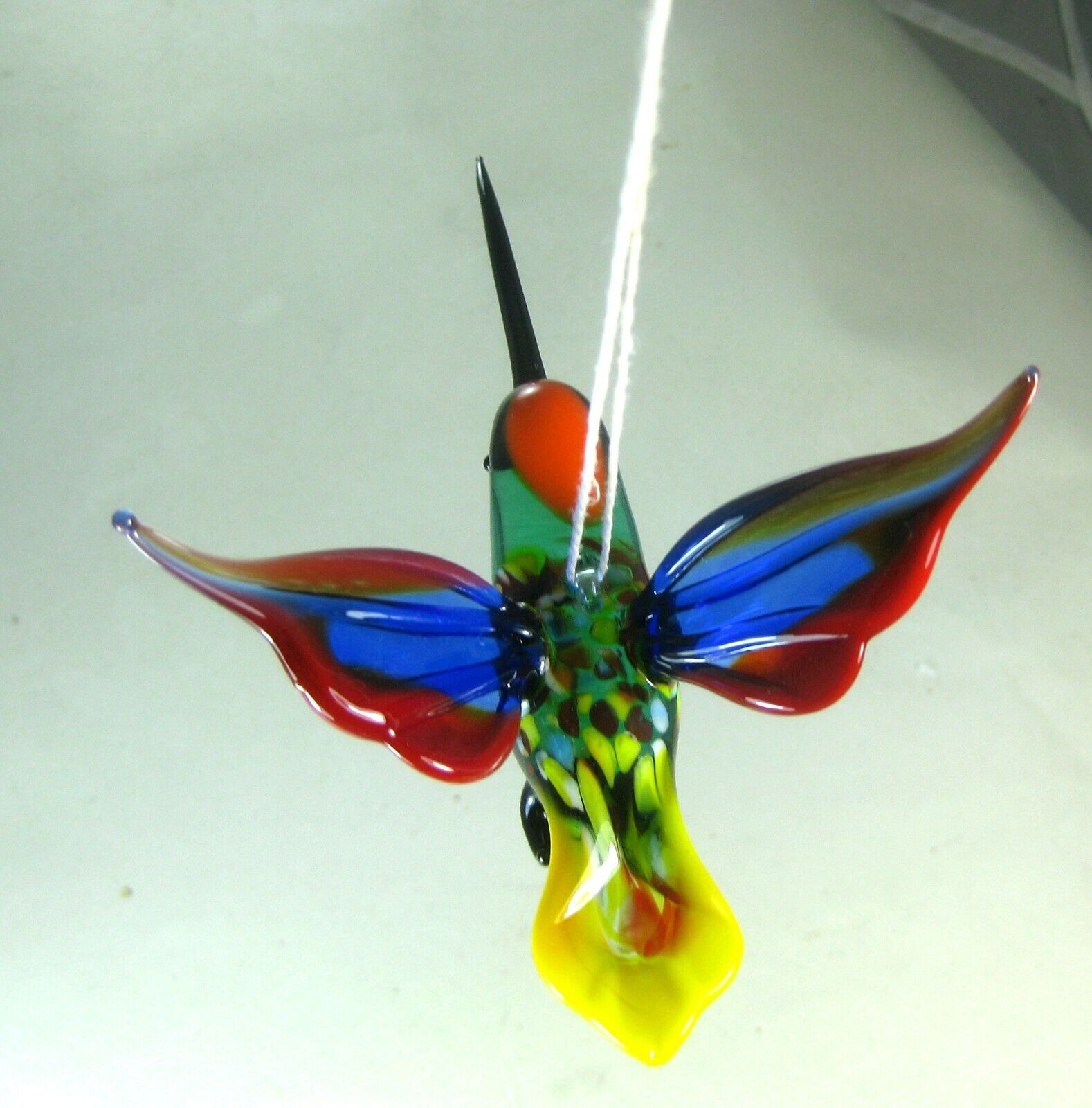 blown glass animal  hummingbird figurine hanging ornament murano style blue
