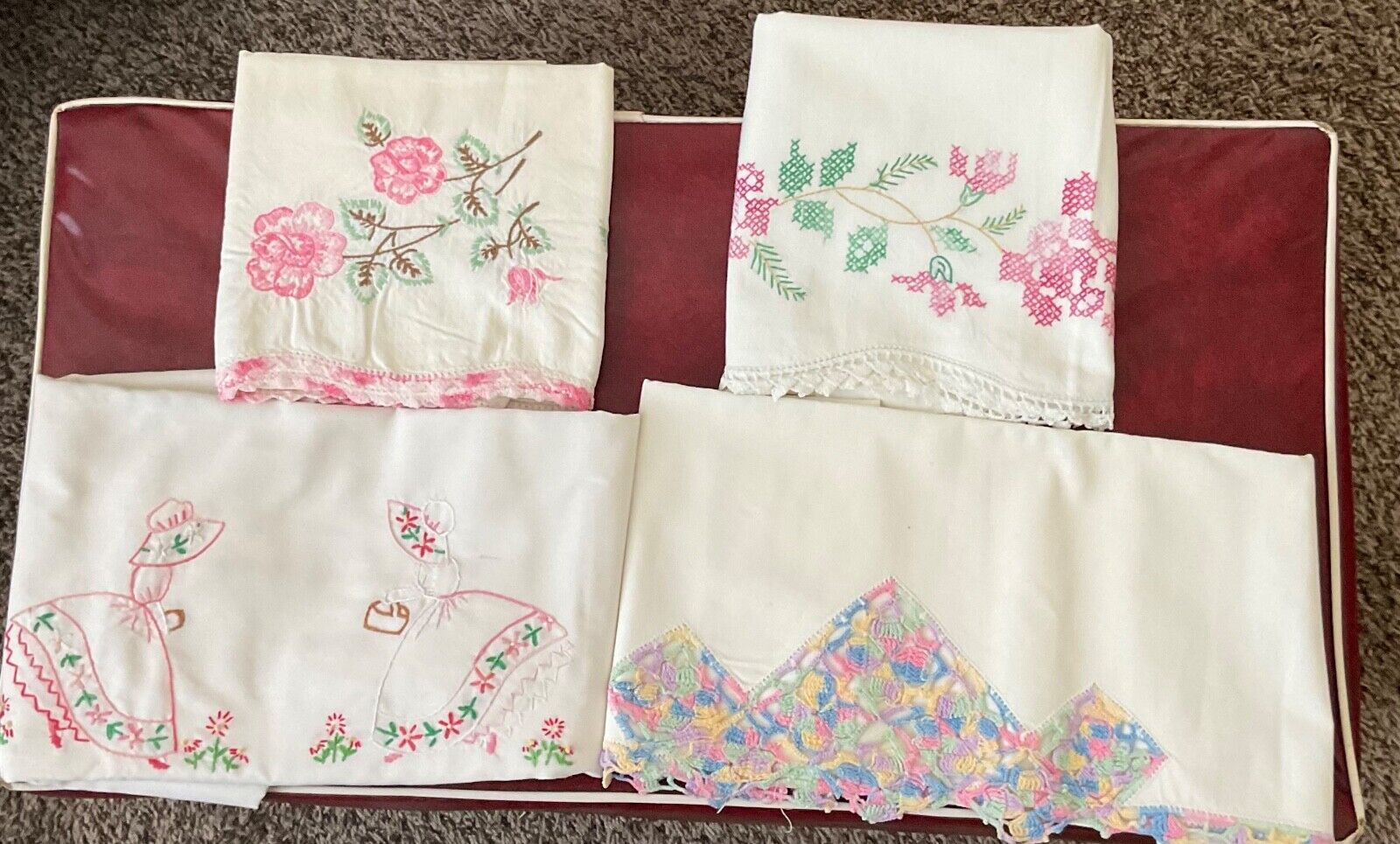 4* Single Standard Pillow Cases all with Handcrafted Details* So Belle* Pink-Blu